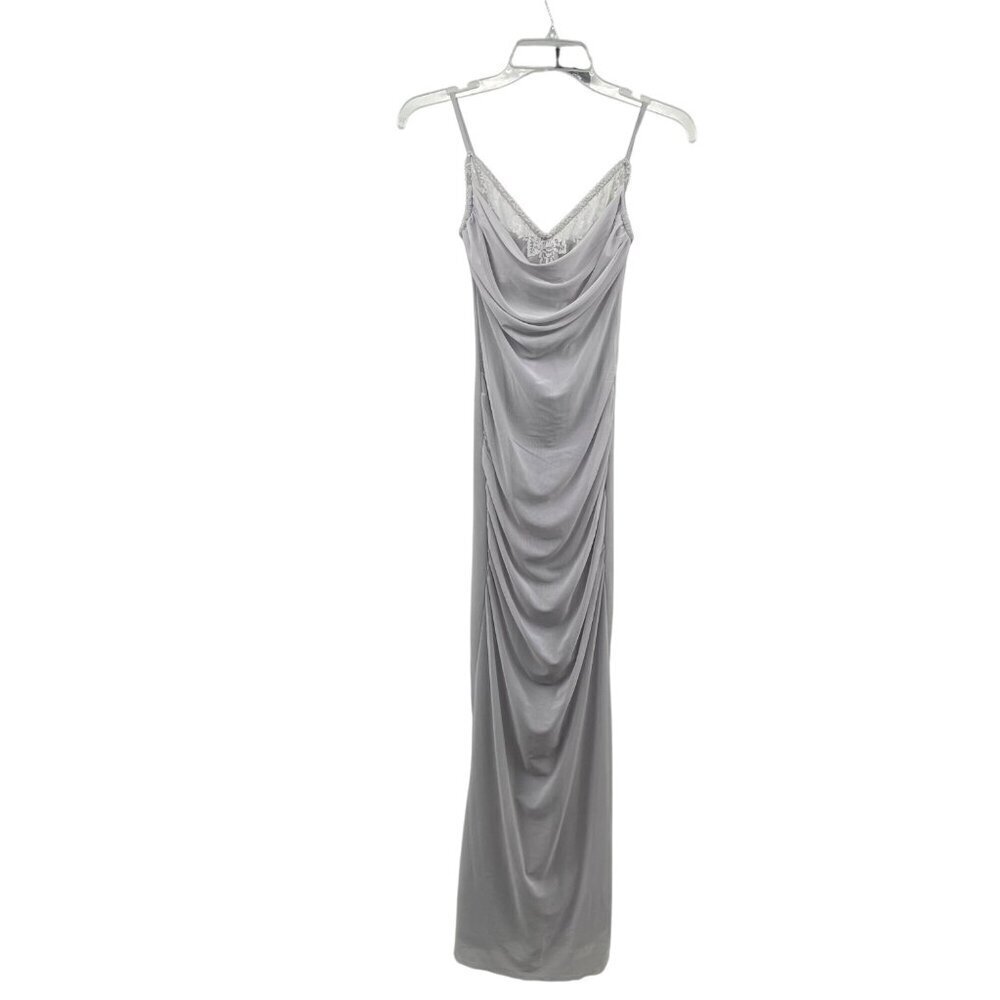 Commense Womens Maxi Slip Dress Ruched Lace Trim Gray Size Medium New